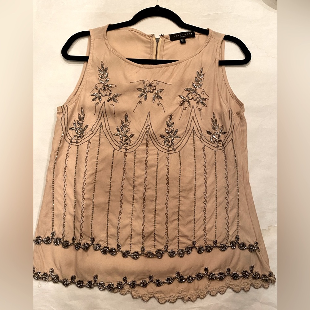 Sanctuary Clothing Beaded Top Soft Peach Sleeveless X Small